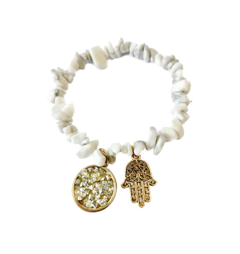 Hamsa White Howlite Crystal Bracelet - High Maintenance Jewellery