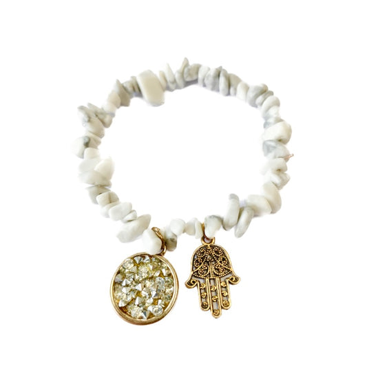 Hamsa White Howlite Crystal Bracelet - High Maintenance Jewellery