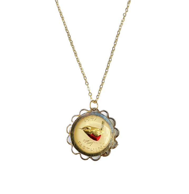 1947 King George VI & Robin Vintage Style Pendant Necklace
