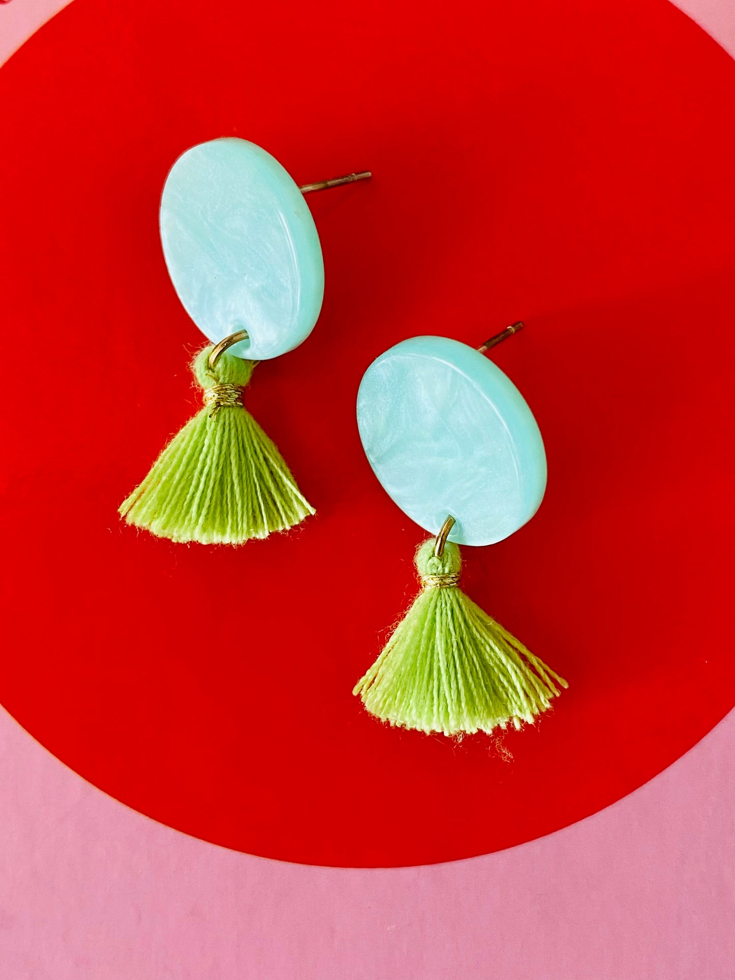 Mint Green Disc & Tassel Earrings