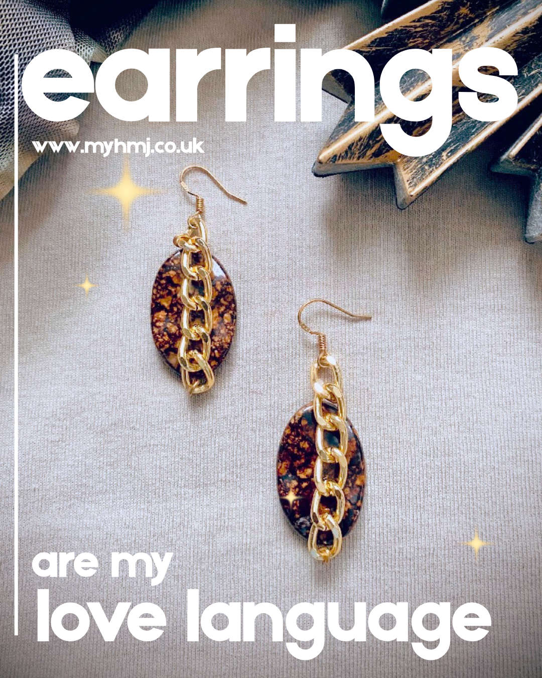 Stone Drop Gold Chain Earrings