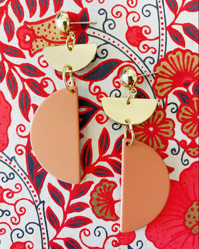 Gold & Peachy Blush Disc Earrings