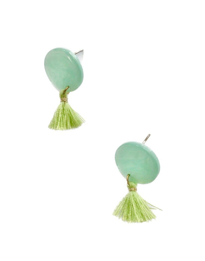 Mint Green Disc & Tassel Earrings