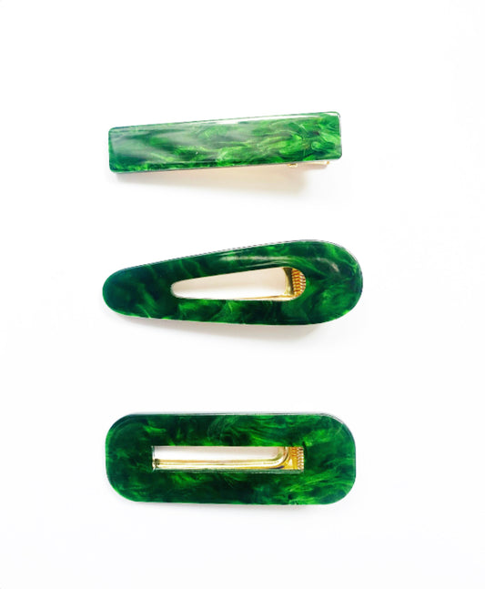 Emerald Green Hair Clips Set - High Maintenance Jewellery
