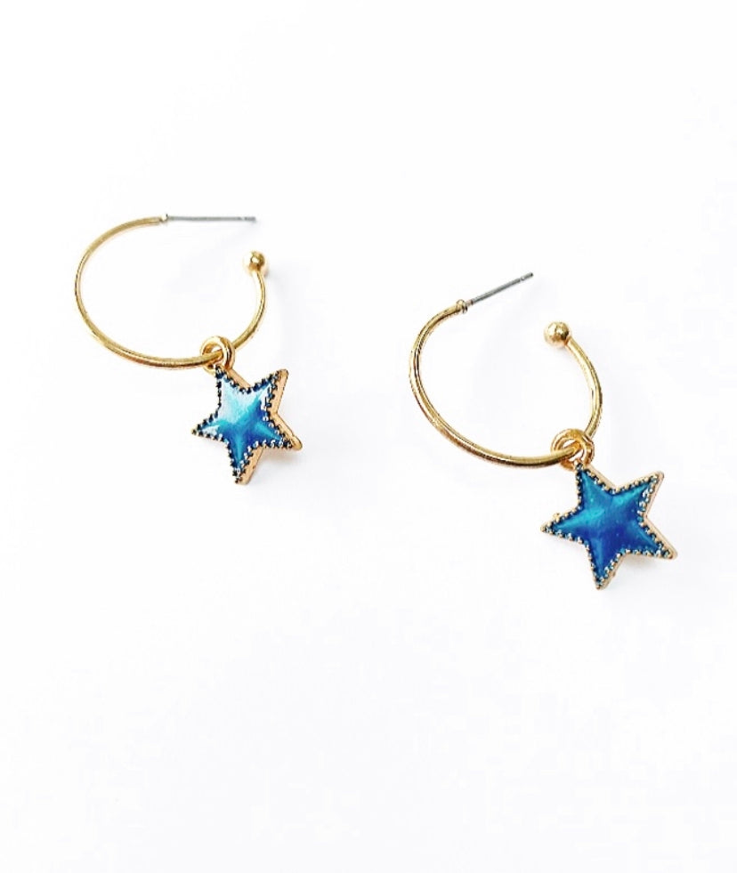 Blue Star Gold Hoop Earrings - High Maintenance Jewellery