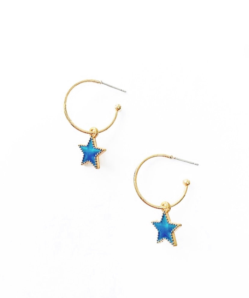 Blue Star Gold Hoop Earrings - High Maintenance Jewellery
