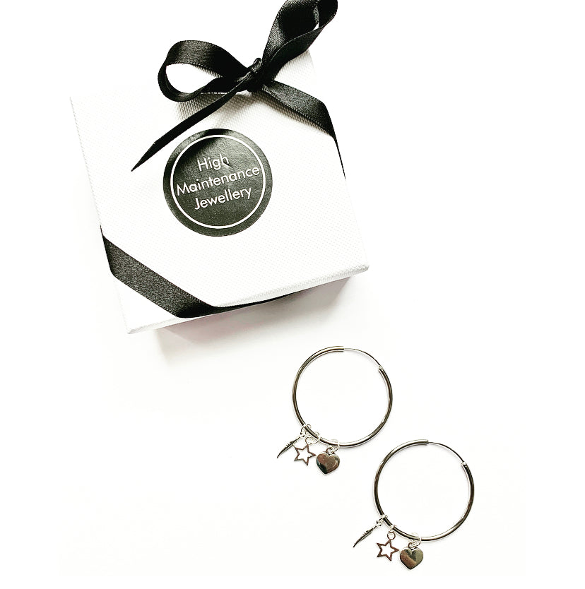 Interchangeable Charm Sterling Silver Hoop Earrings - High Maintenance Jewellery