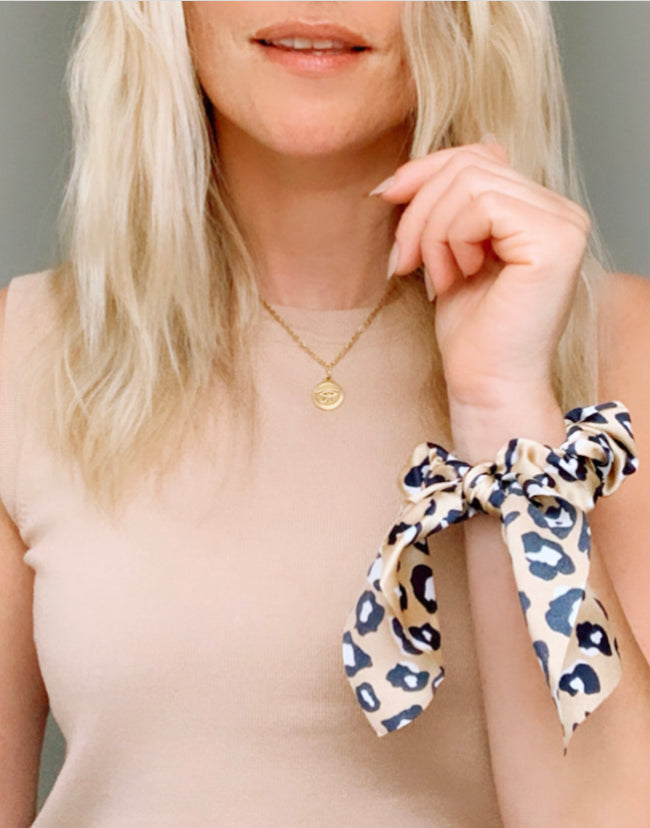 Leopard Beige Print Satin Style Scrunchie - High Maintenance Jewellery