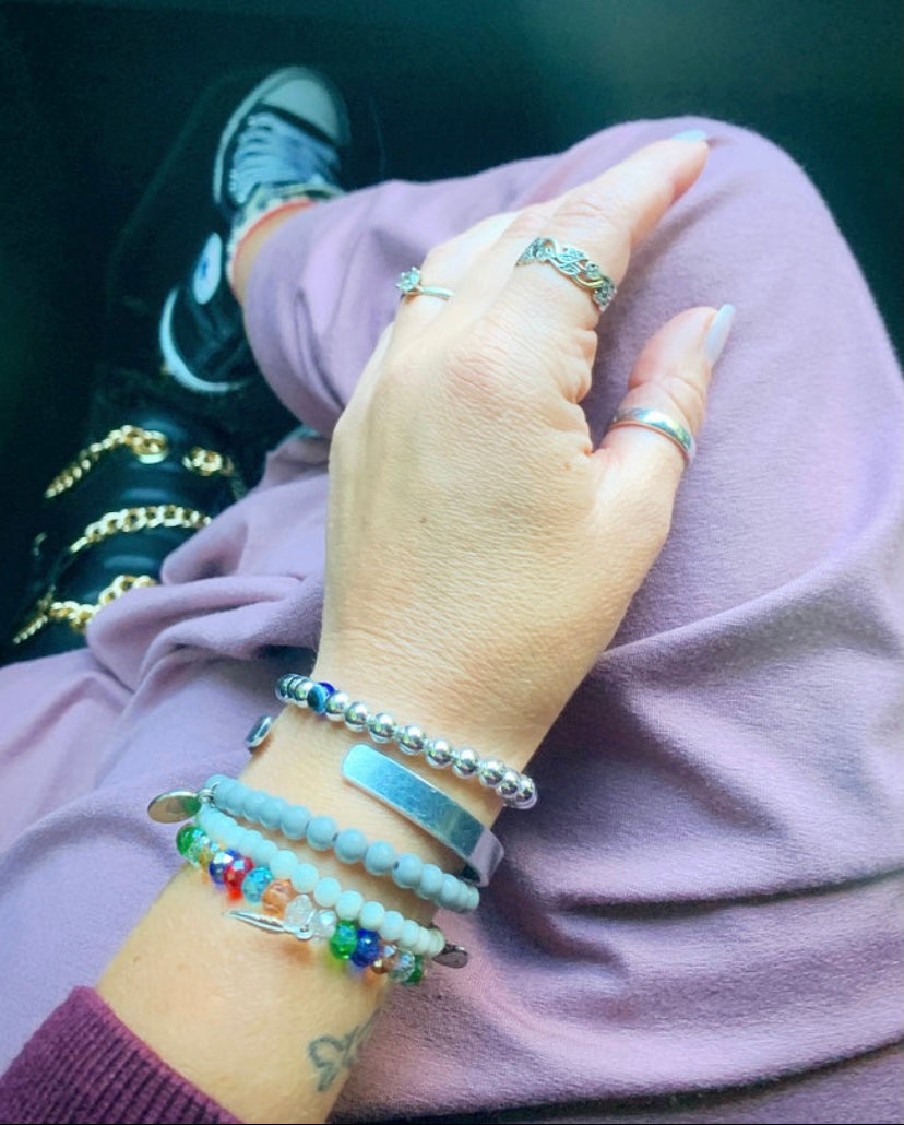 ‘Self Love’ Grey Beaded Bracelet with Pressed Heart Charm - High Maintenance Jewellery