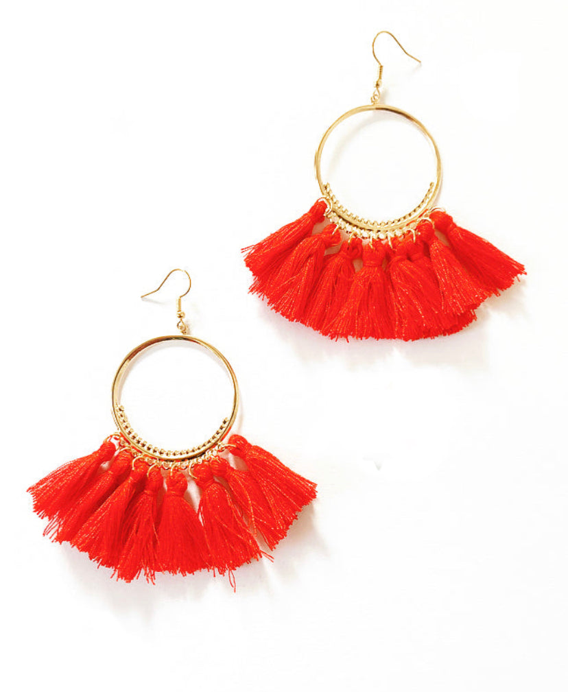 Red Tassel Statement Hoop Earrings - High Maintenance Jewellery