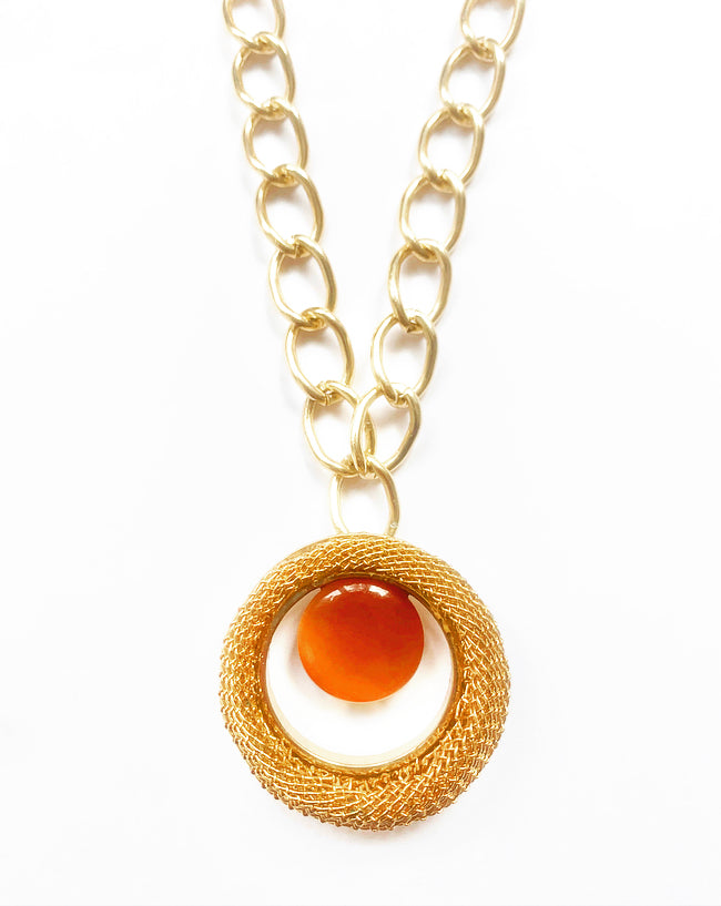 Statement Chunky Curb Chain & Coral Stone Pendant - High Maintenance Jewellery