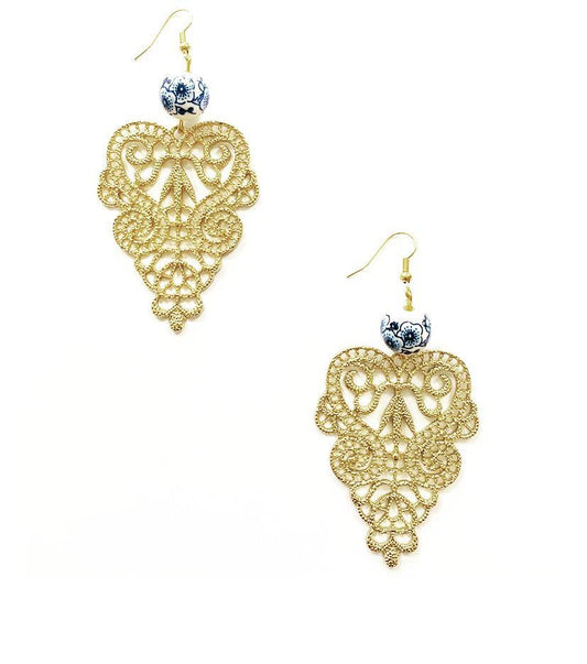 Edwardian Style Gold Curved Earrings - highmaintenancejewellery