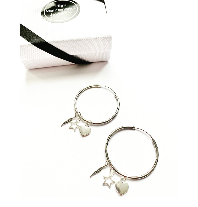 Interchangeable Charm Sterling Silver Hoop Earrings - High Maintenance Jewellery