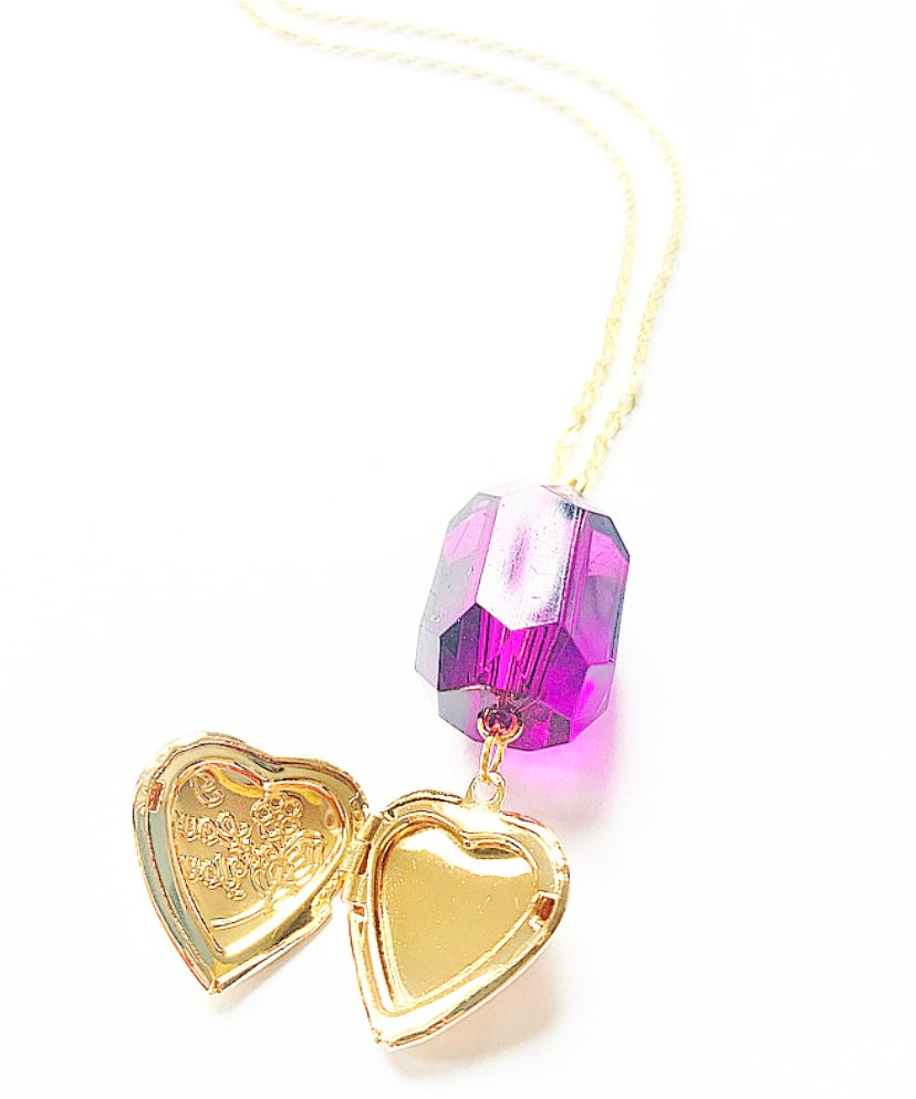Plum Purple & Gold Heart Locket Necklace - High Maintenance Jewellery