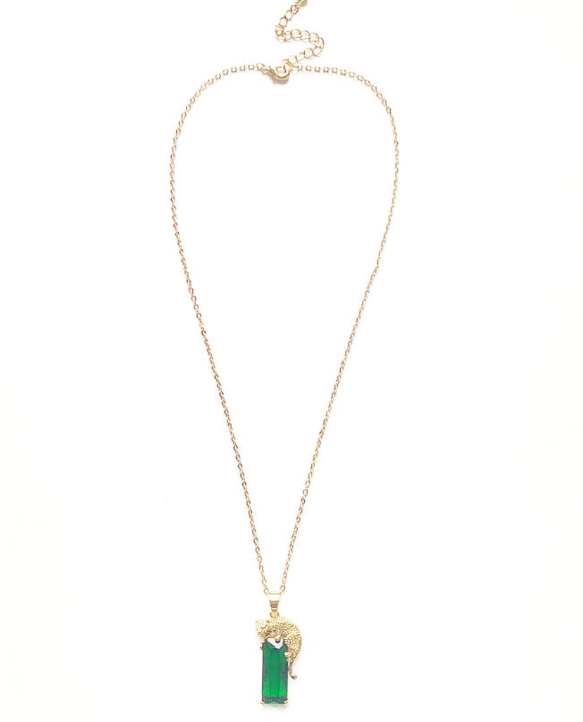 Leopard and Emerald Green Stone Necklace - High Maintenance Jewellery