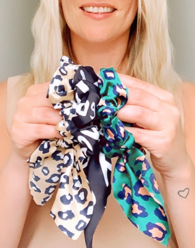 Leopard Green Print Satin Scrunchie - High Maintenance Jewellery