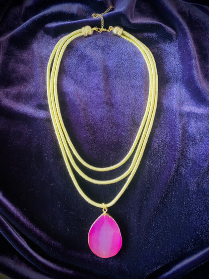 Triple Layer Pink Stone Necklace