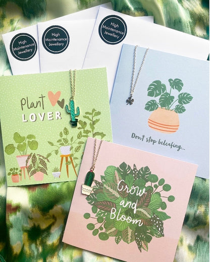 Grow and Bloom Gift Card & Cactus Charm Necklace - High Maintenance Jewellery