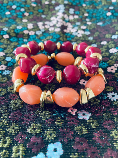 Fuchsia & Gold Stone Beaded Bracelet