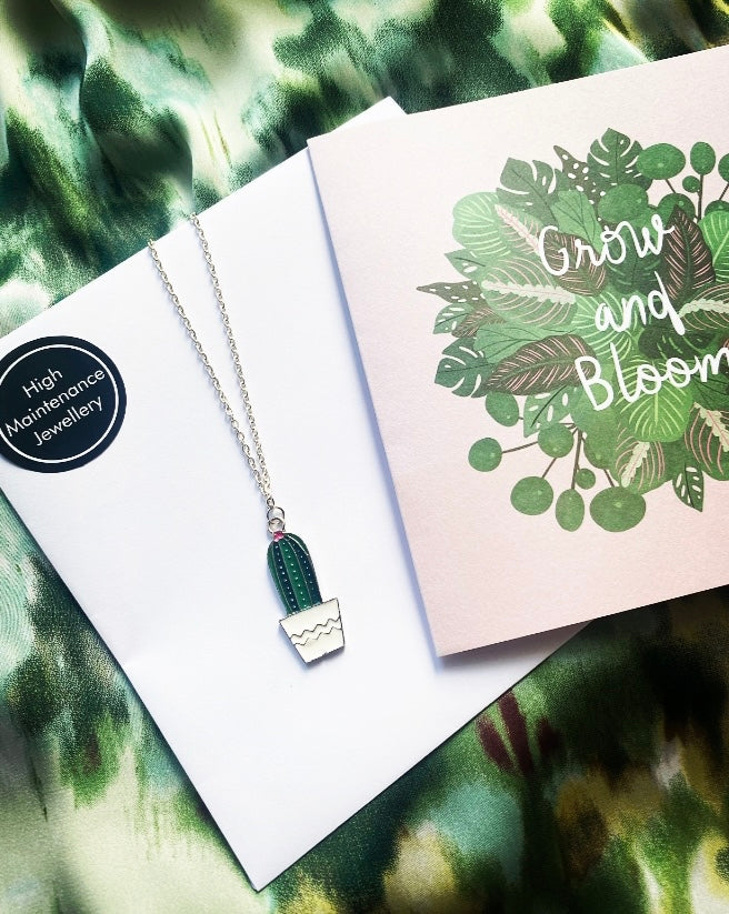 Grow and Bloom Gift Card & Cactus Charm Necklace - High Maintenance Jewellery