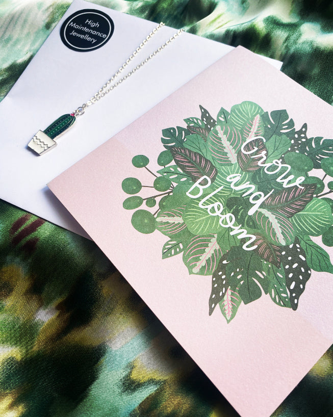 Grow and Bloom Gift Card & Cactus Charm Necklace - High Maintenance Jewellery