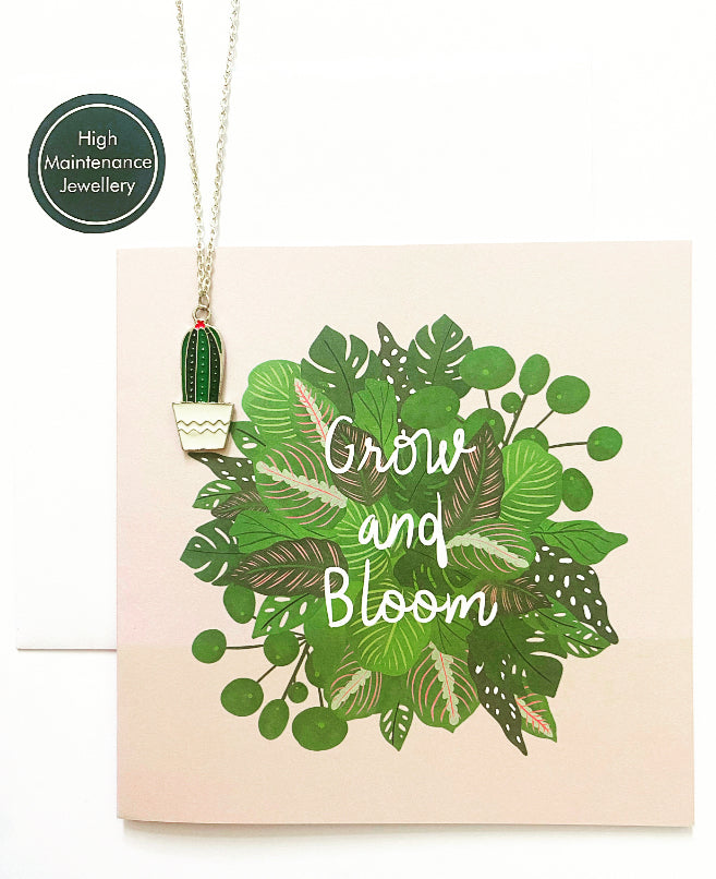 Grow and Bloom Gift Card & Cactus Charm Necklace - High Maintenance Jewellery