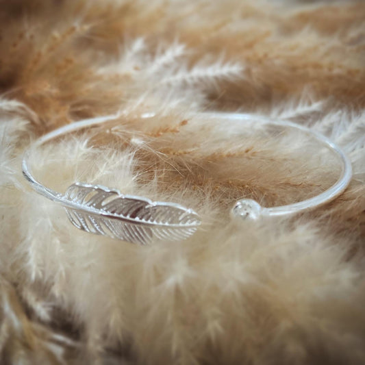 Angel Wing Feather Sterling Silver Bangle Bracelet - High Maintenance Jewellery