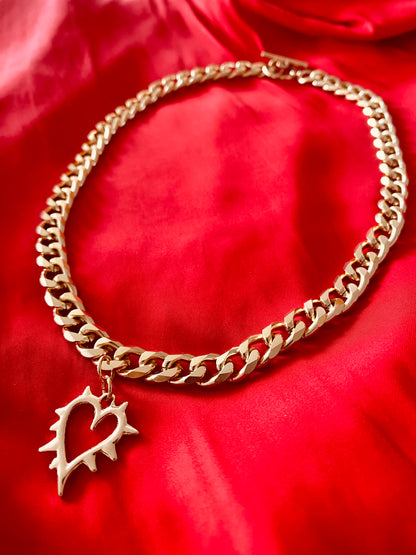 Heart T.Bar chunky Gold Necklace