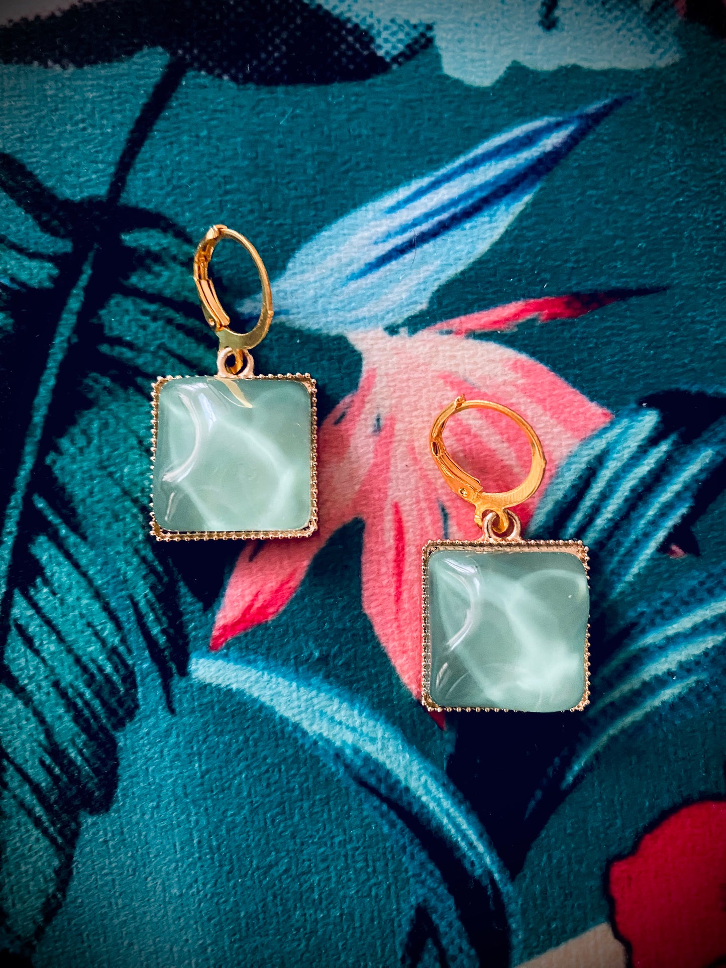 Green & Gold Huggie Hoop Earrings