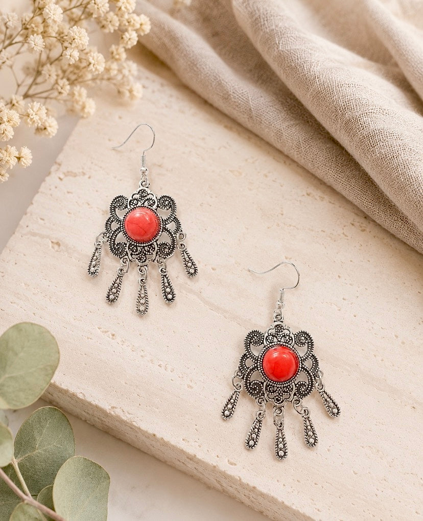 Red & Silver Boho Senses Earrings - High Maintenance Jewellery