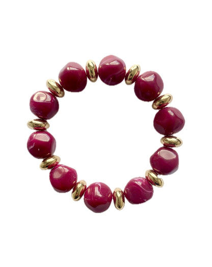 Fuchsia & Gold Stone Beaded Bracelet