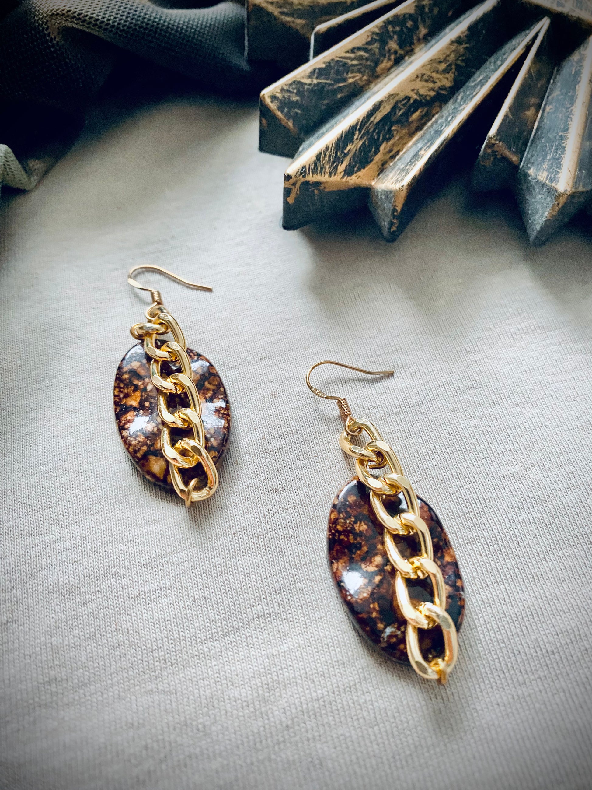 Stone Drop Gold Chain Earrings - High Maintenance Jewellery