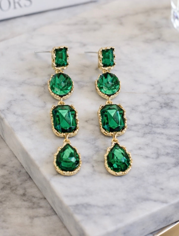 Emerald Green Diamanté Drop Earrings - High Maintenance Jewellery