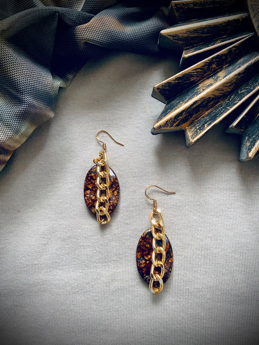 Stone Drop Gold Chain Earrings