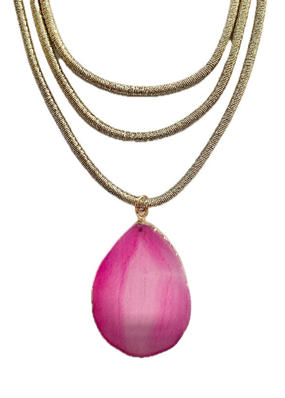 Triple Layer Pink Stone Necklace
