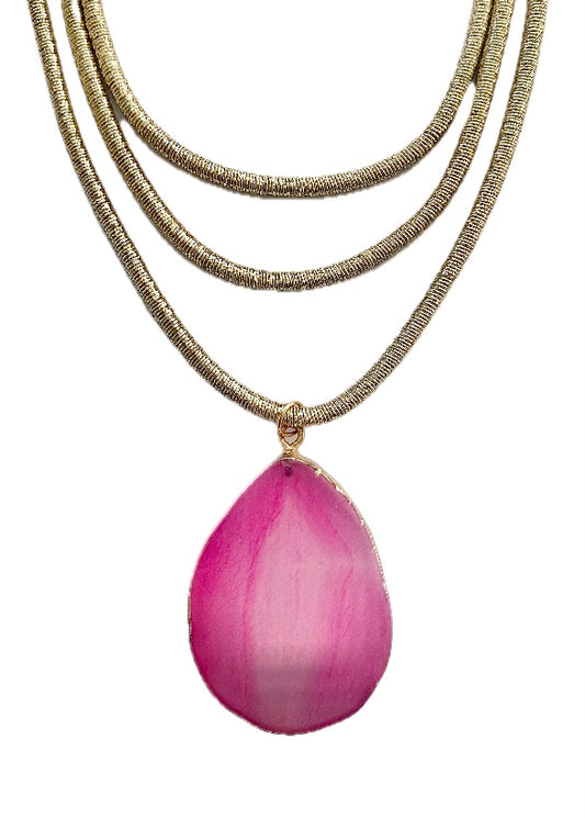 Triple Layer Pink Stone Necklace
