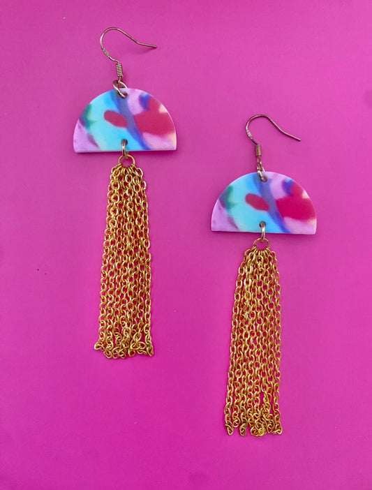 Colour Burst & Gold Chain Earrings - High Maintenance Jewellery