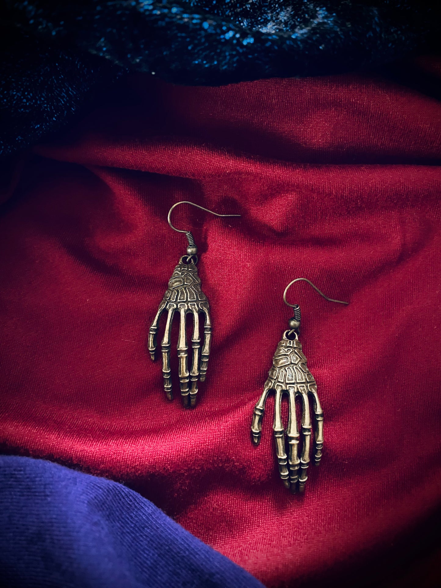 Bronze Skeleton Hand Earrings