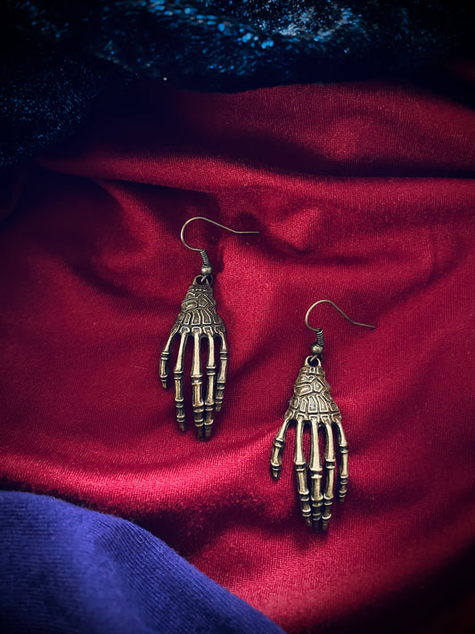 Bronze Skeleton Hand Earrings