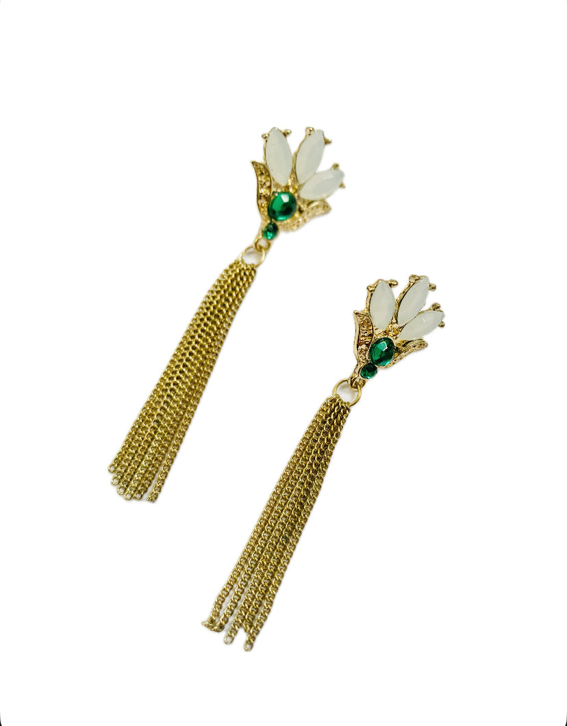 Gold & Emerald Tassel Earrings