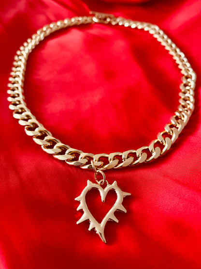 Heart T.Bar chunky Gold Necklace