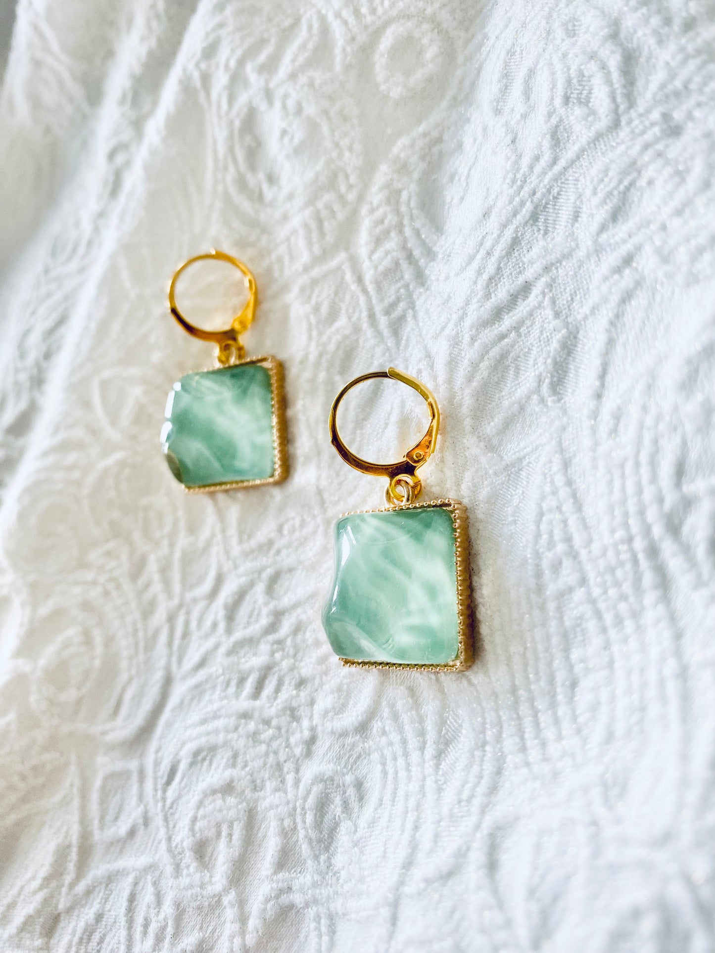 Green & Gold Huggie Hoop Earrings