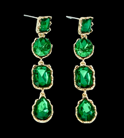 Emerald Green Diamanté Drop Earrings