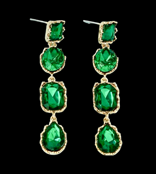 Emerald Green Diamanté Drop Earrings