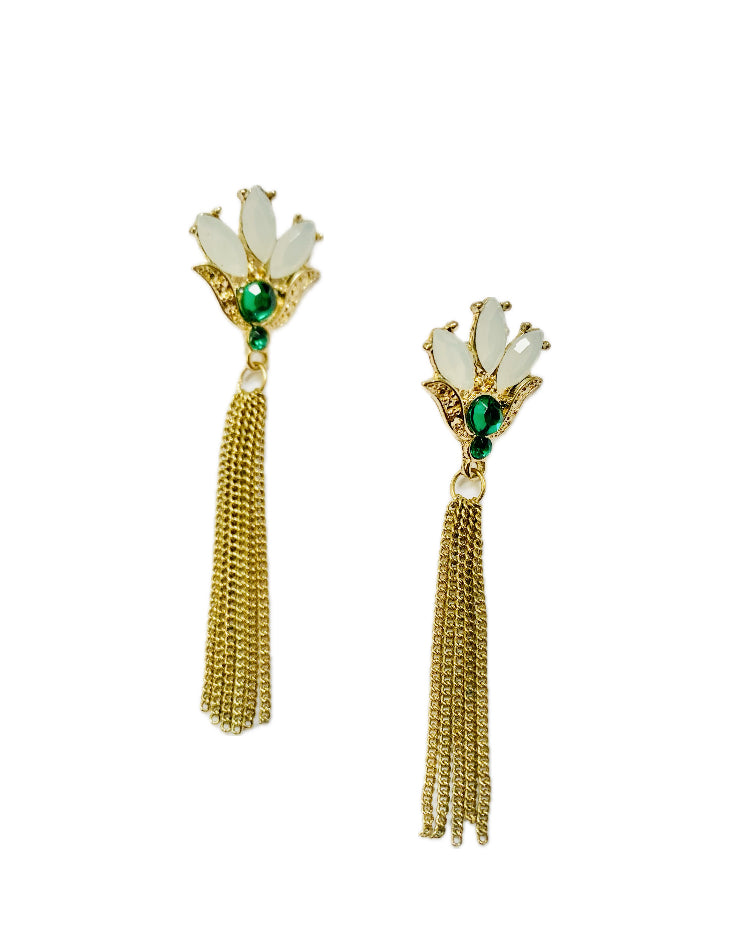 Gold & Emerald Tassel Earrings
