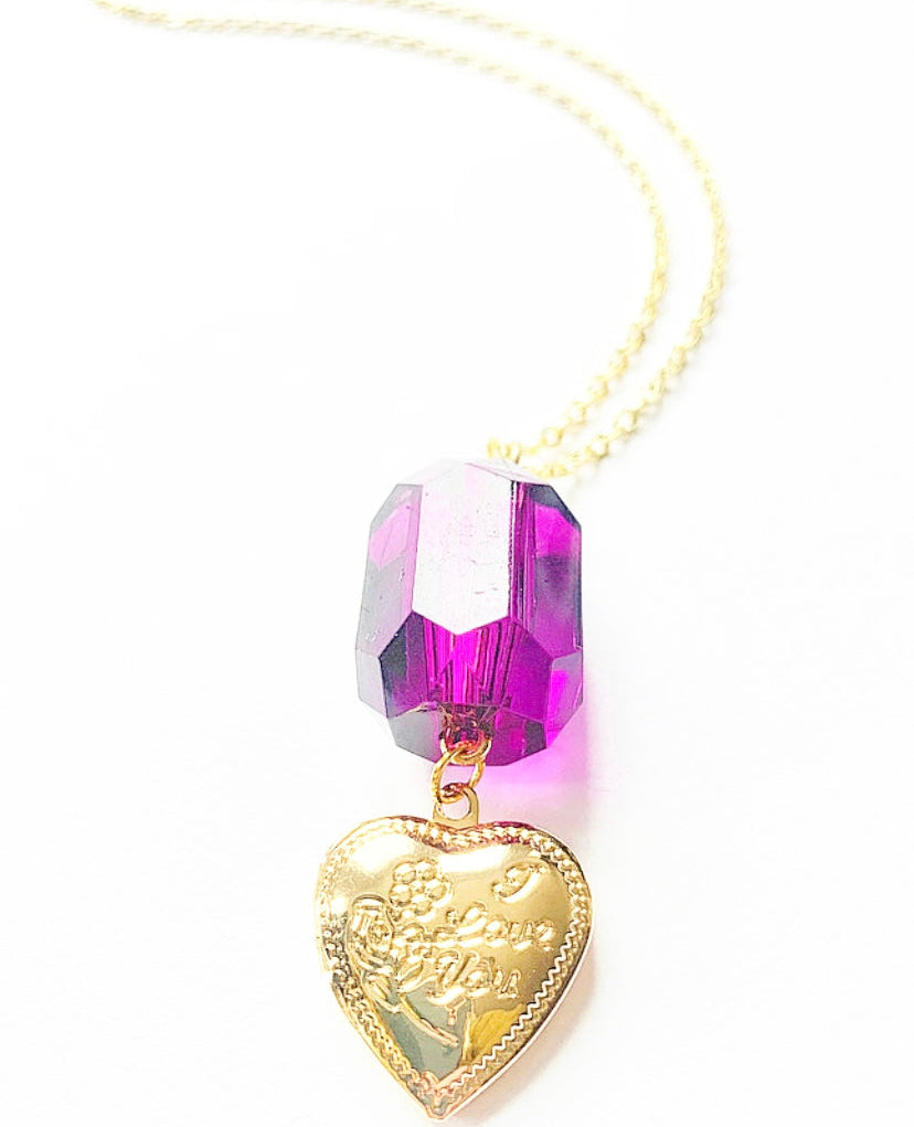 Plum Purple & Gold Heart Locket Necklace - High Maintenance Jewellery