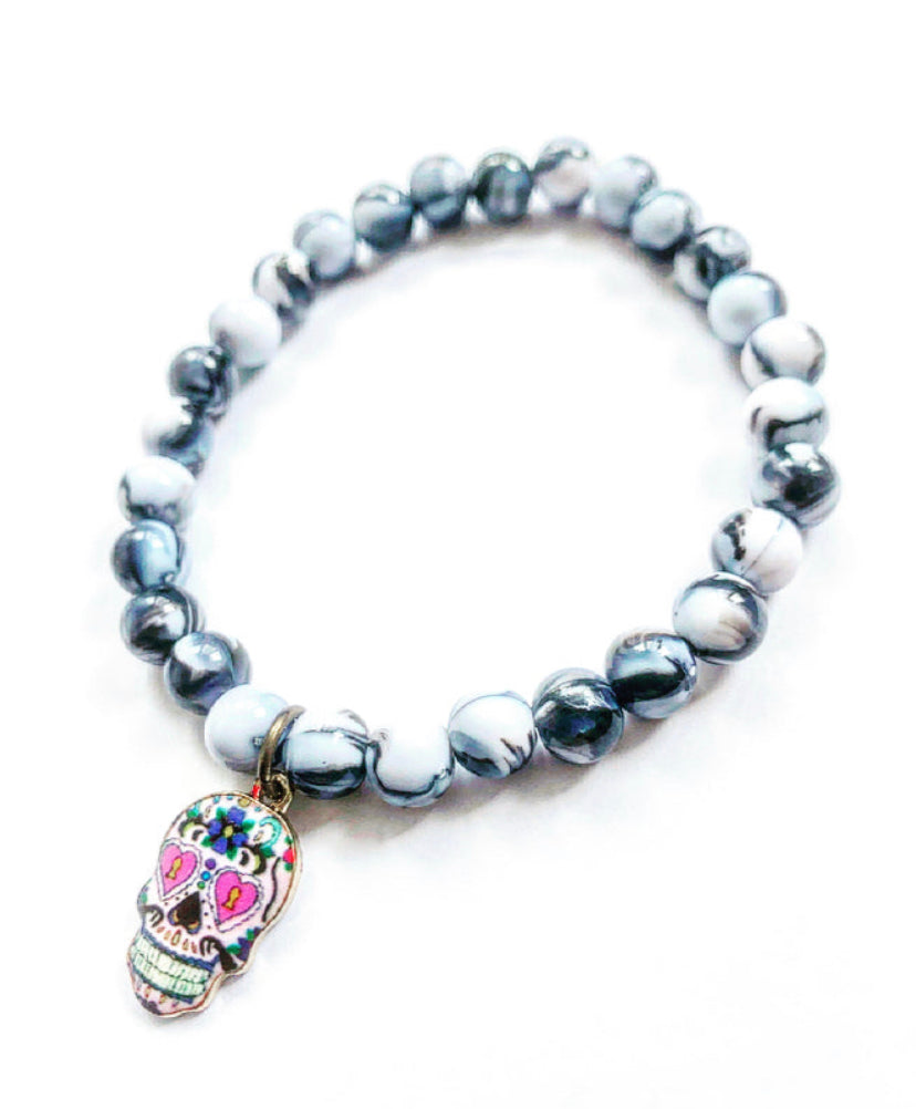 Skull Charm and Marble Stacking Beaded Bracelet - High Maintenance Jewellery