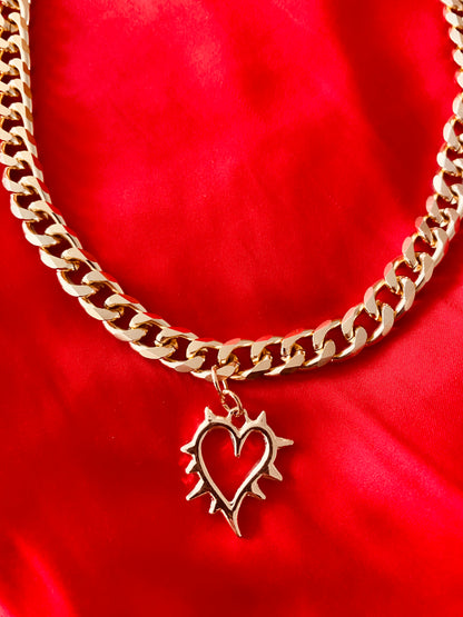 Heart T.Bar chunky Gold Necklace