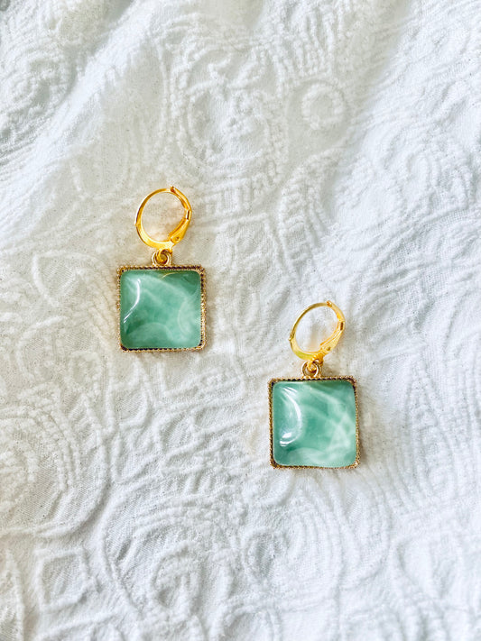 Green & Gold Huggie Hoop Earrings