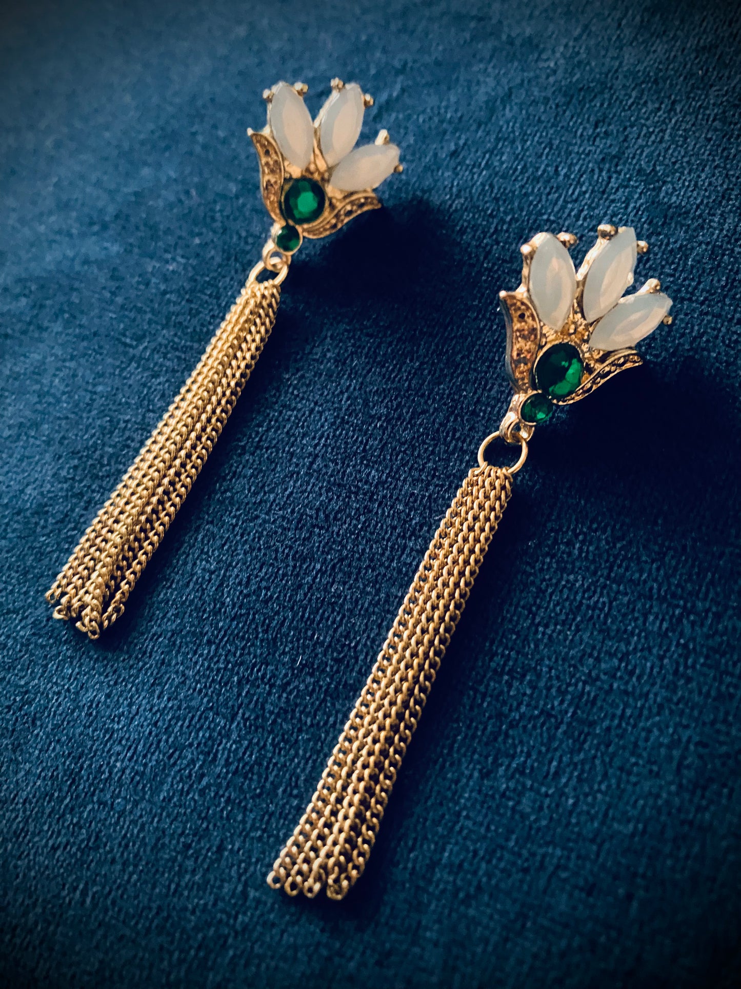 Gold & Emerald Tassel Earrings